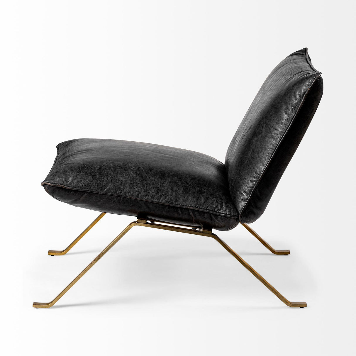 Mercana Flavelle II Black Leather Cushion Seat and Solid Iron Base Accent Chair