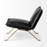 Mercana Flavelle II Black Leather Cushion Seat and Solid Iron Base Accent Chair