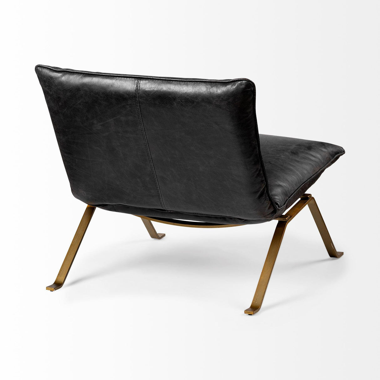 Mercana Flavelle II Black Leather Cushion Seat and Solid Iron Base Accent Chair
