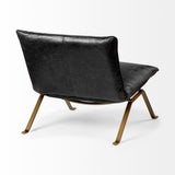 Mercana Flavelle II Black Leather Cushion Seat and Solid Iron Base Accent Chair