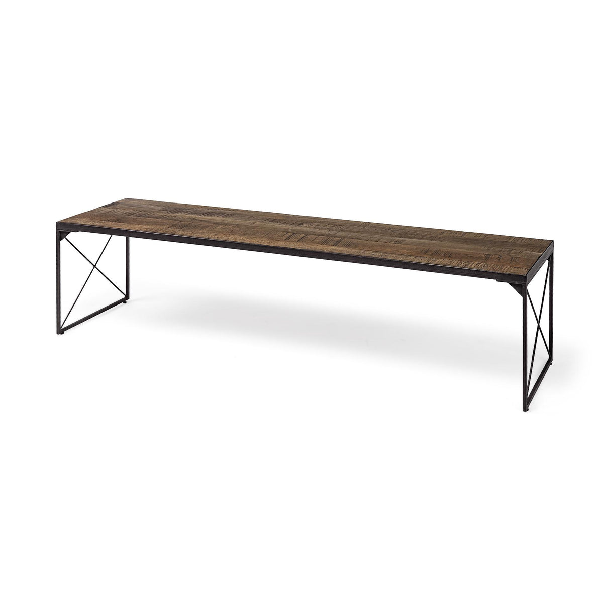 Mercana Trestman III 66L x 18W Brown Wood Top W/Black Iron Base Accent Bench