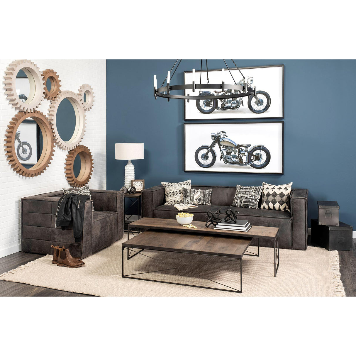 Mercana Trestman III 66L x 18W Brown Wood Top W/Black Iron Base Accent Bench