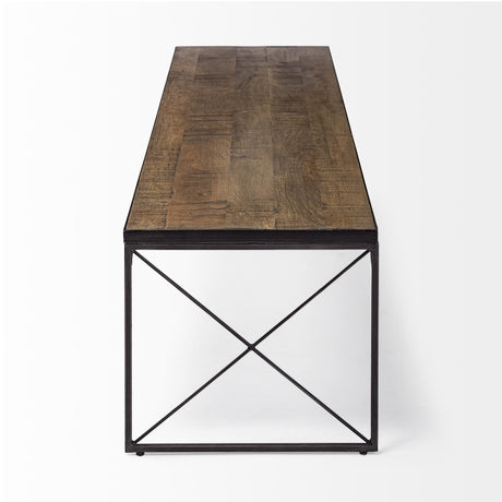 Mercana Trestman III 66L x 18W Brown Wood Top W/Black Iron Base Accent Bench