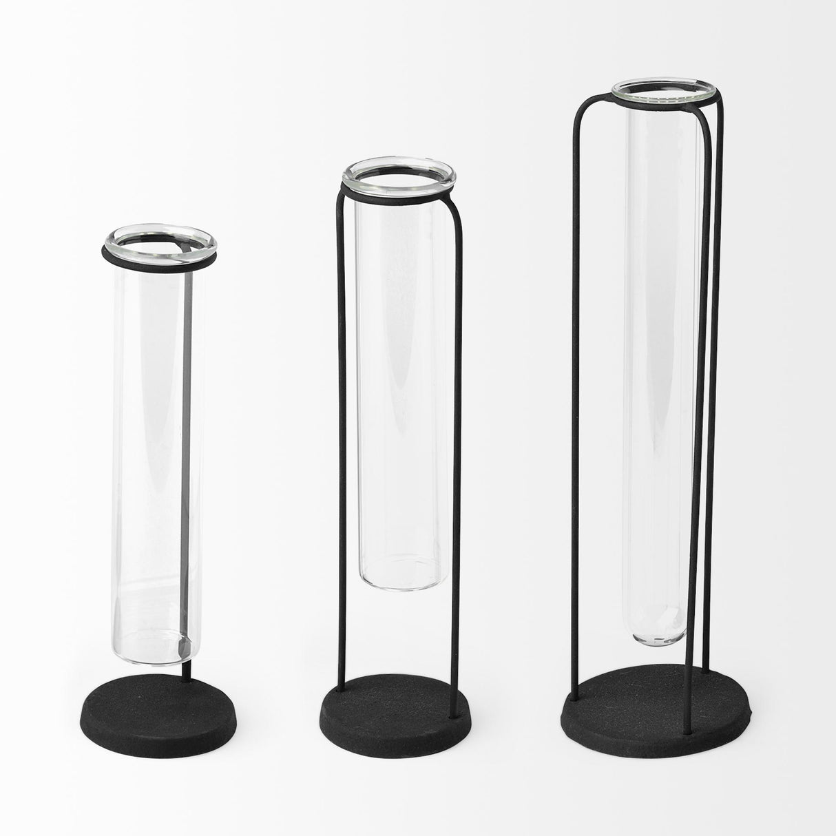 Mercana Beeker Set Of Three Black Metal Test Tube Style Vases