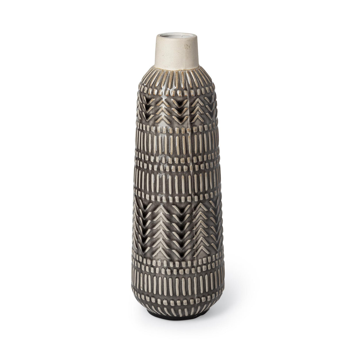 Mercana Riker III Large Dark Gray Cream Ceramic Vase