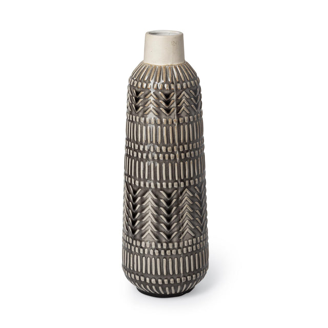 Mercana Riker III Large Dark Gray Cream Ceramic Vase