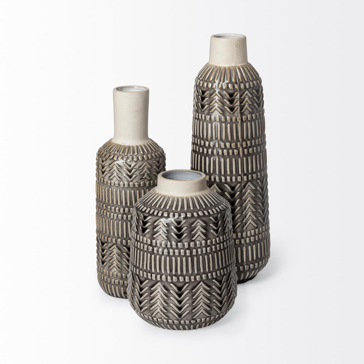 Mercana Riker III Large Dark Gray Cream Ceramic Vase