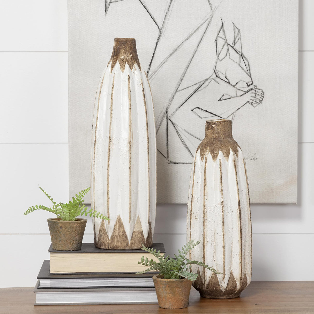 Mercana Sisko II Tall Rustic Brown White Ceramic Vase