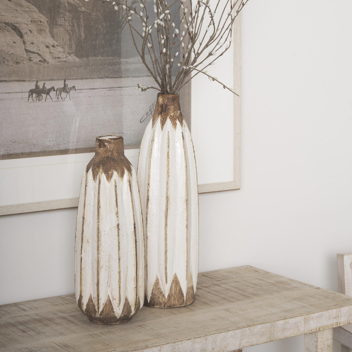 Mercana Sisko II Tall Rustic Brown White Ceramic Vase