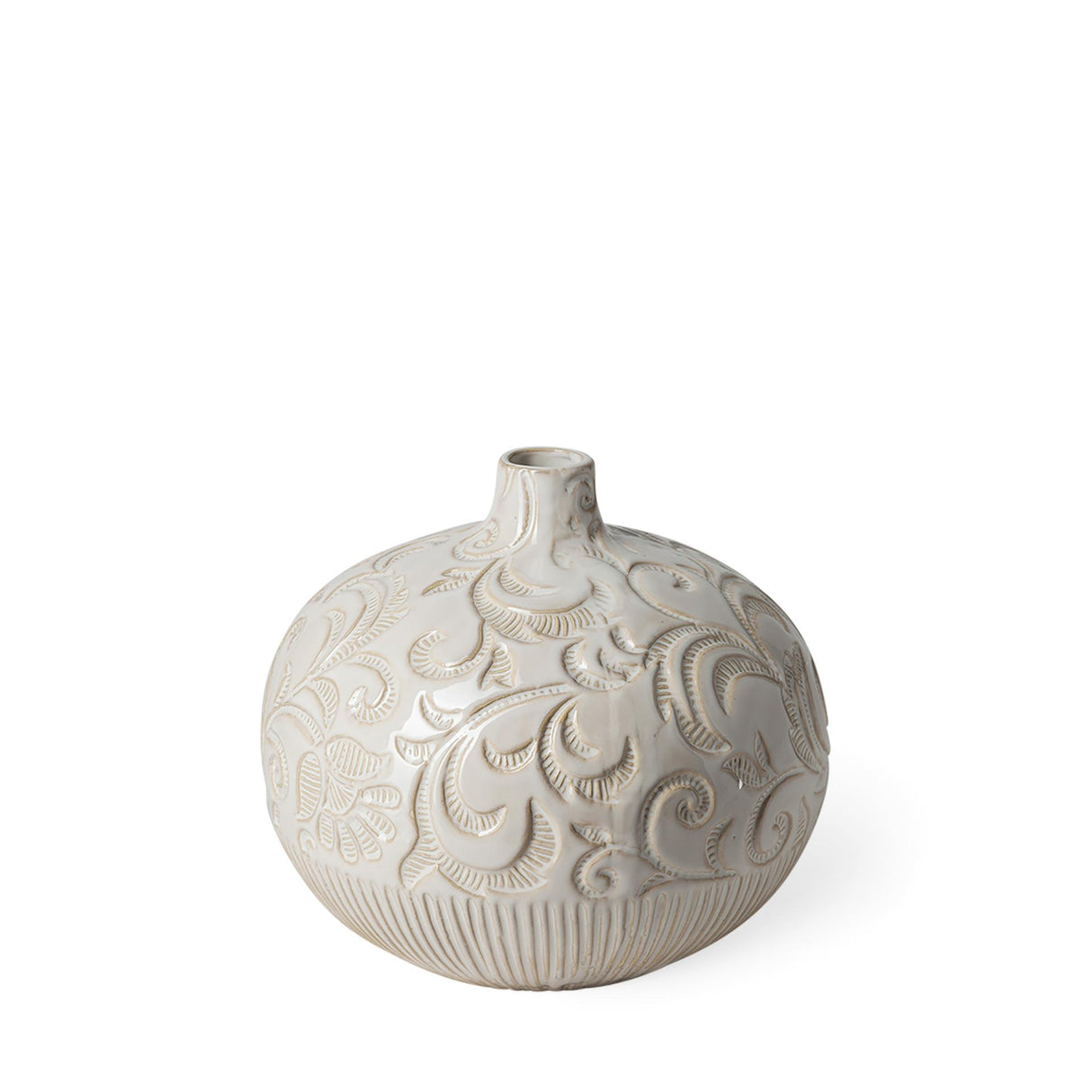 Mercana Jadiza II Medium White Glaze Floral Pattern Vase