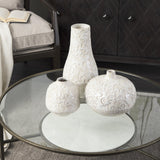 Mercana Jadiza II Medium White Glaze Floral Pattern Vase