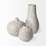 Mercana Jadiza II Medium White Glaze Floral Pattern Vase