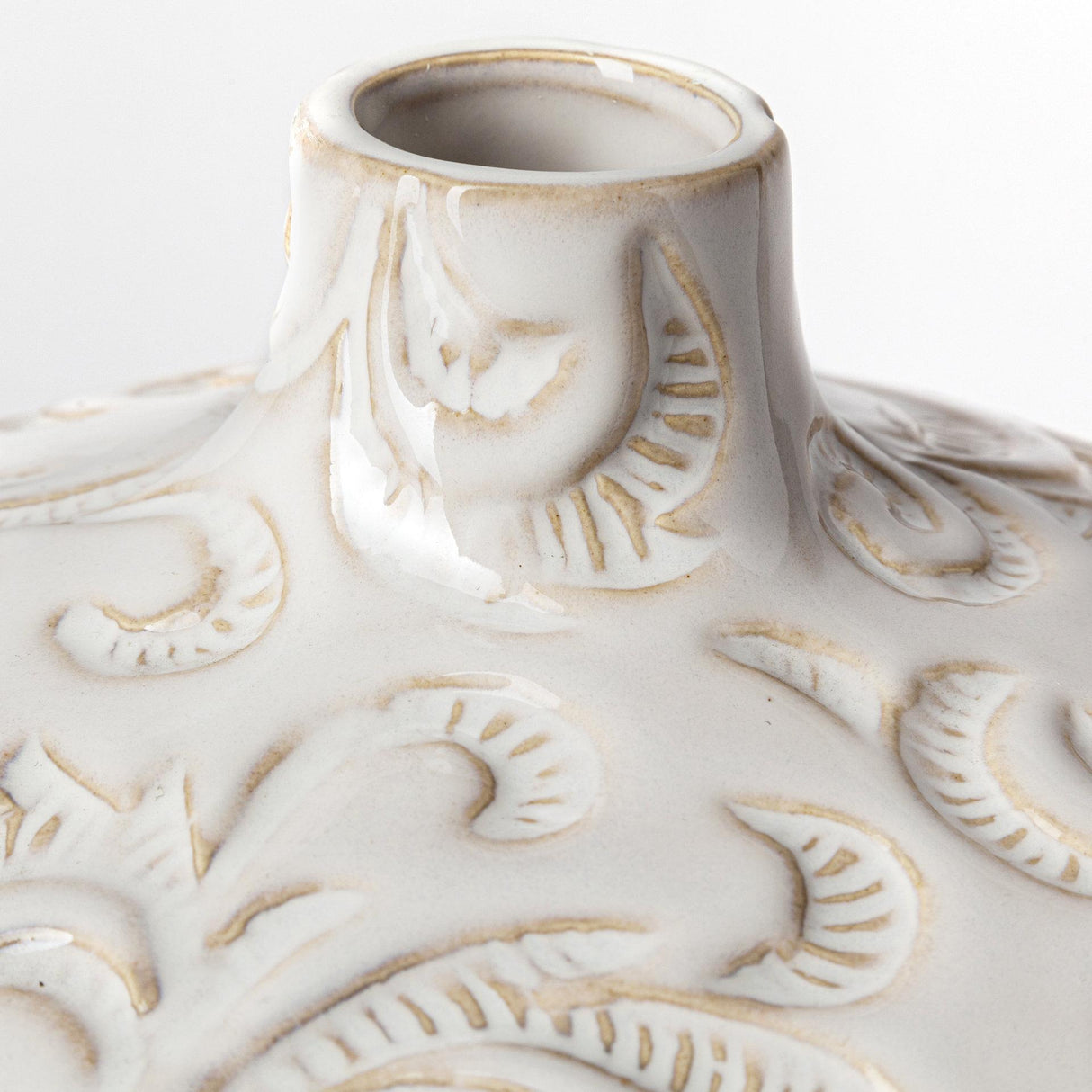 Mercana Jadiza II Medium White Glaze Floral Pattern Vase