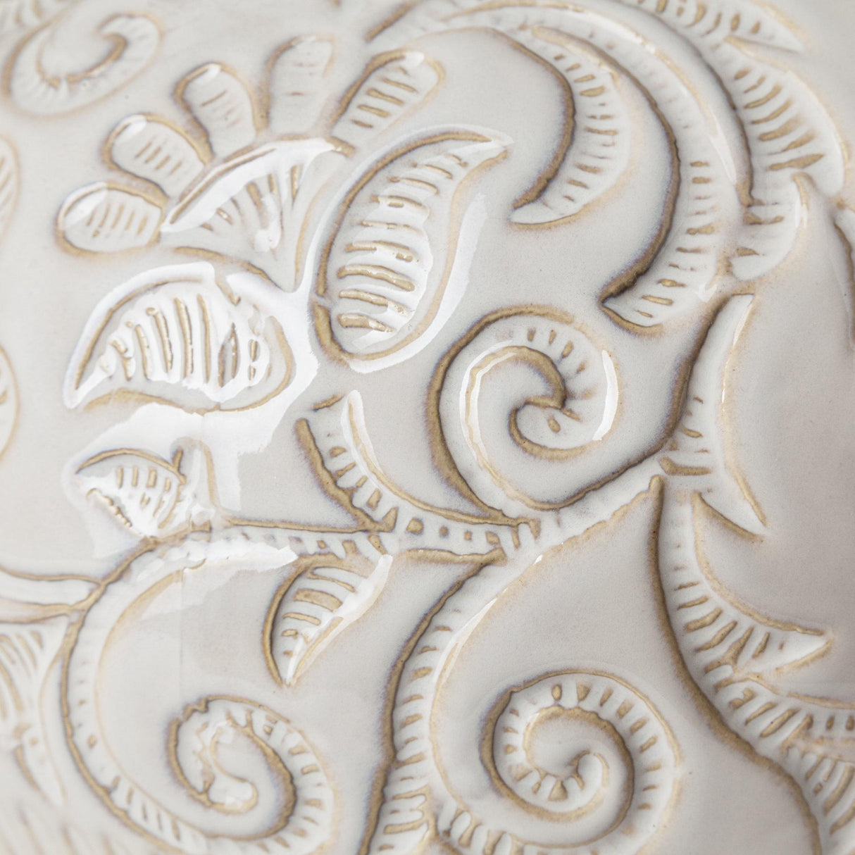 Mercana Jadiza II Medium White Glaze Floral Pattern Vase