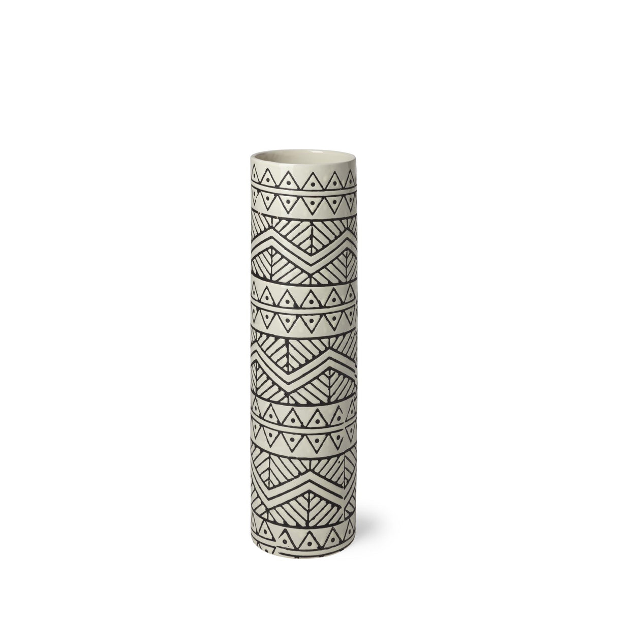 Mercana Uhura I Small Cream Black Patterned Cylindrical Vase