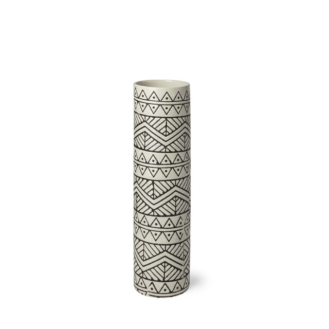 Mercana Uhura I Small Cream Black Patterned Cylindrical Vase