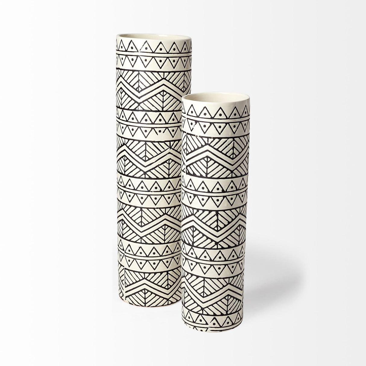 Mercana Uhura I Small Cream Black Patterned Cylindrical Vase
