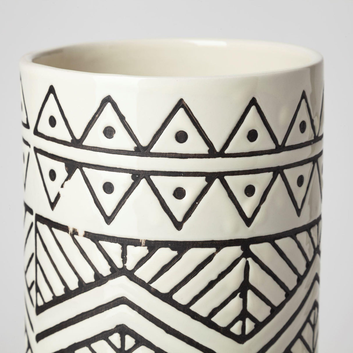 Mercana Uhura I Small Cream Black Patterned Cylindrical Vase