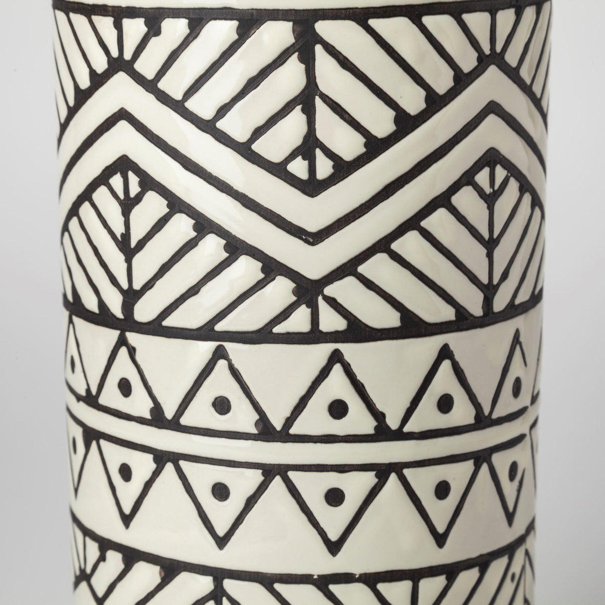 Mercana Uhura I Small Cream Black Patterned Cylindrical Vase