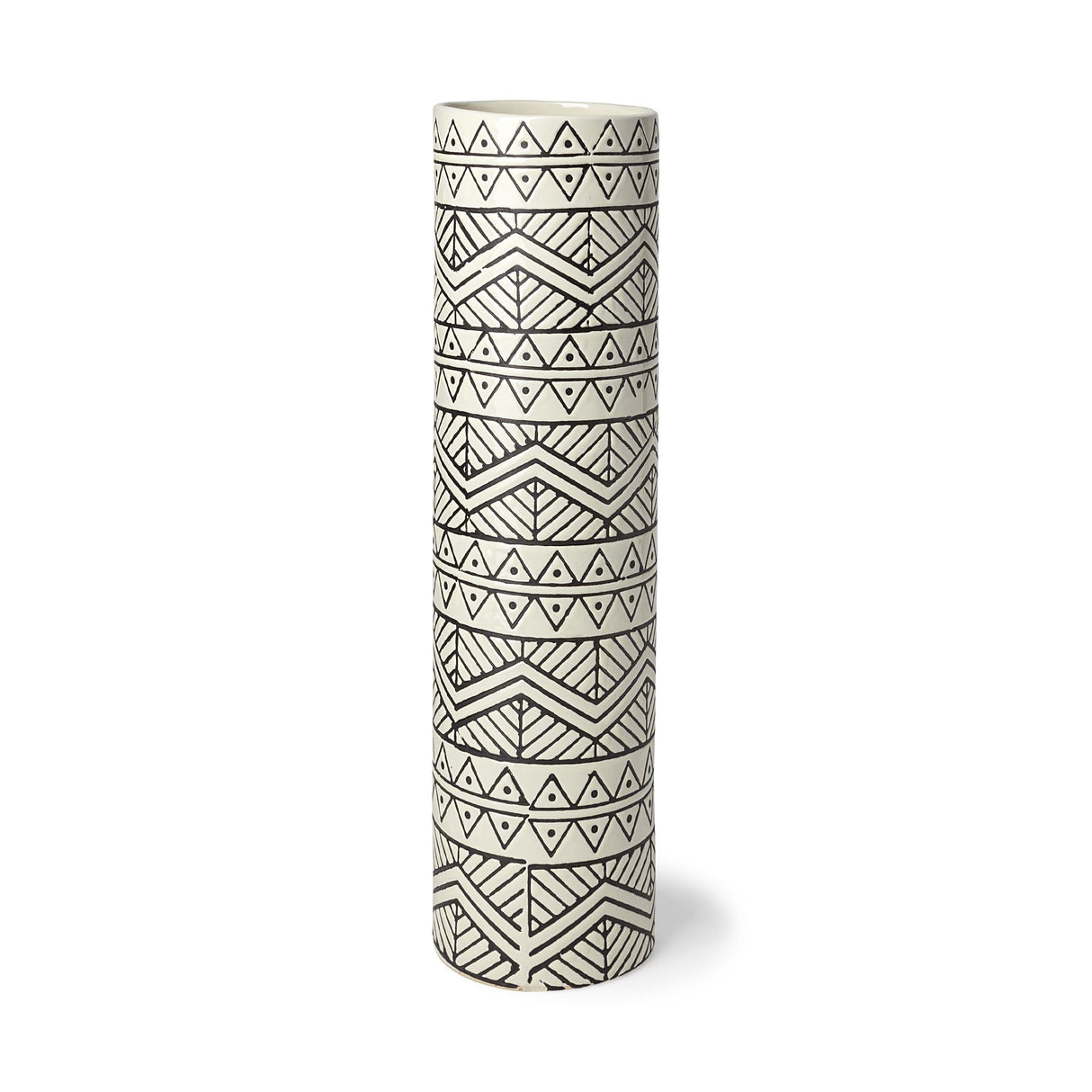 Mercana Uhura II Large Cream Black Patterned Cylindrical Ceramic Vase