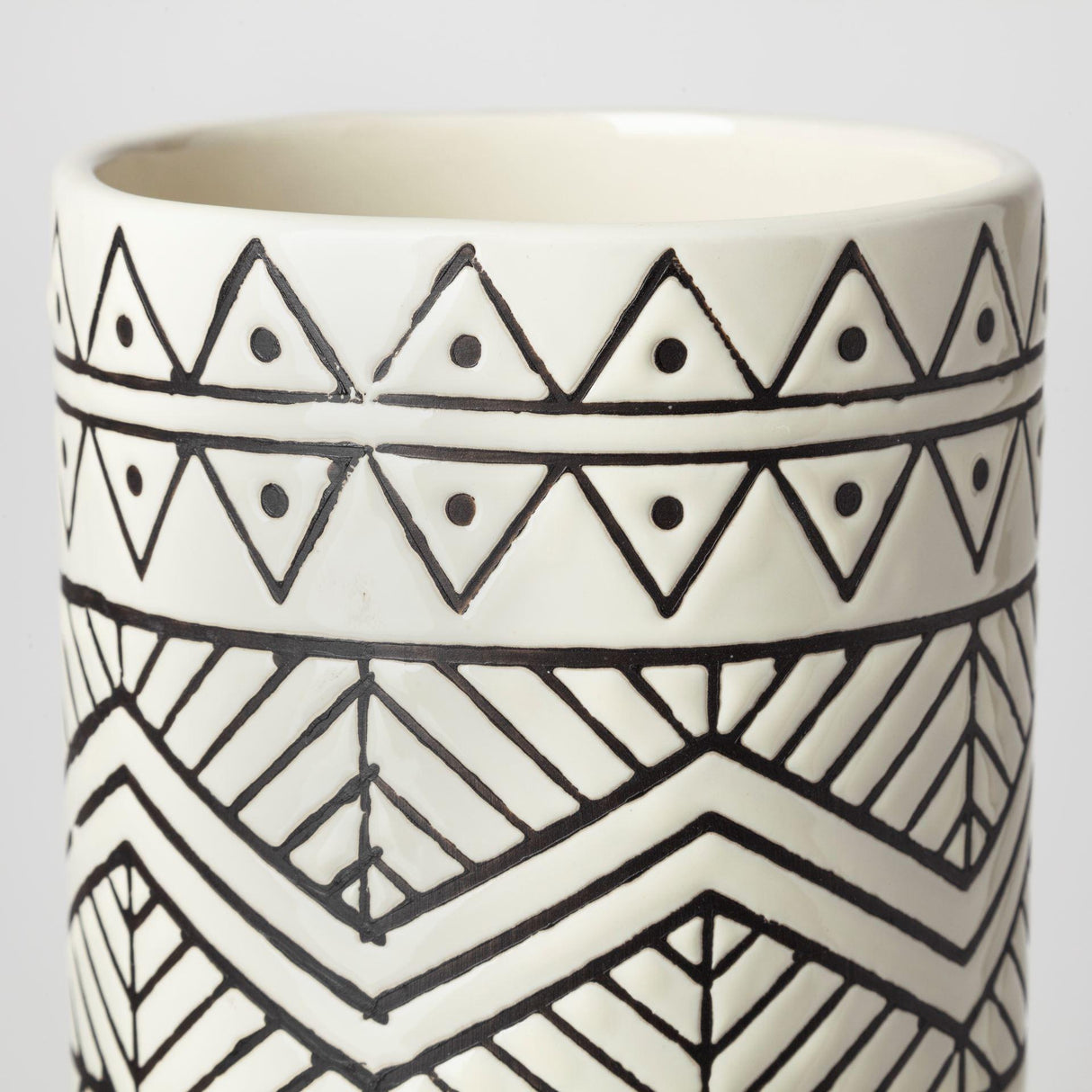 Mercana Uhura II Large Cream Black Patterned Cylindrical Ceramic Vase