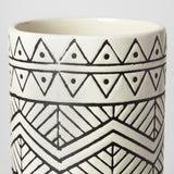 Mercana Uhura II Large Cream Black Patterned Cylindrical Ceramic Vase