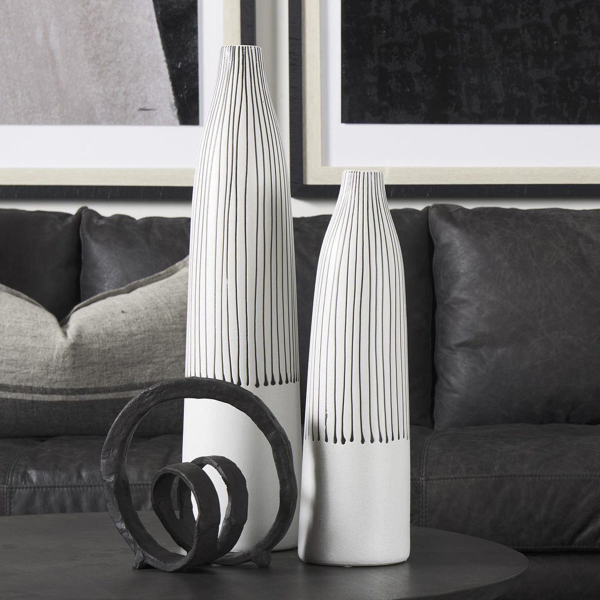 Mercana Kira I Small White Pinstripe Ceramic Vase