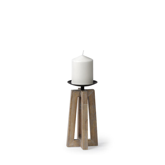Mercana Astra Small Light Brown Wood Pedestal Base Table Candle Holder