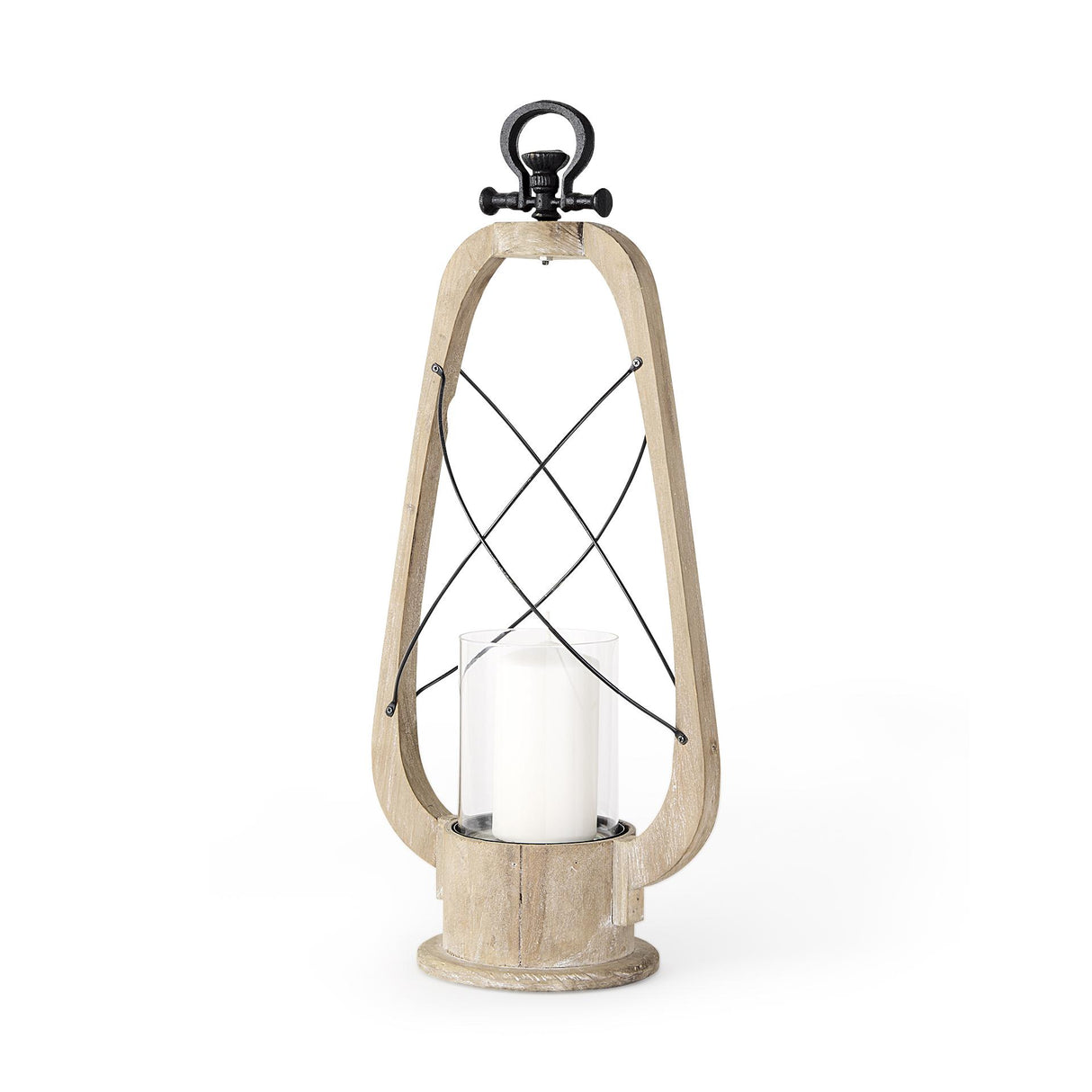 Mercana Zain II Large Brown Wooden Vintage Inspired Candle Holder Lantern