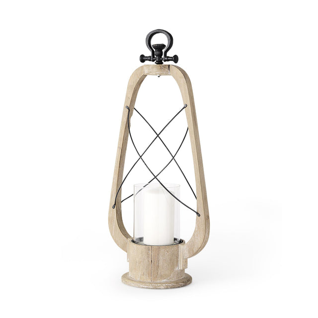 Mercana Zain II Large Brown Wooden Vintage Inspired Candle Holder Lantern