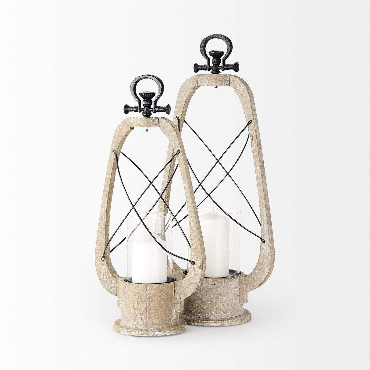 Mercana Zain II Large Brown Wooden Vintage Inspired Candle Holder Lantern