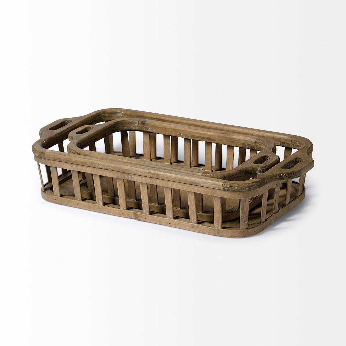 Mercana Louis Set of 2 Natural Wood Slated Nesting Trays