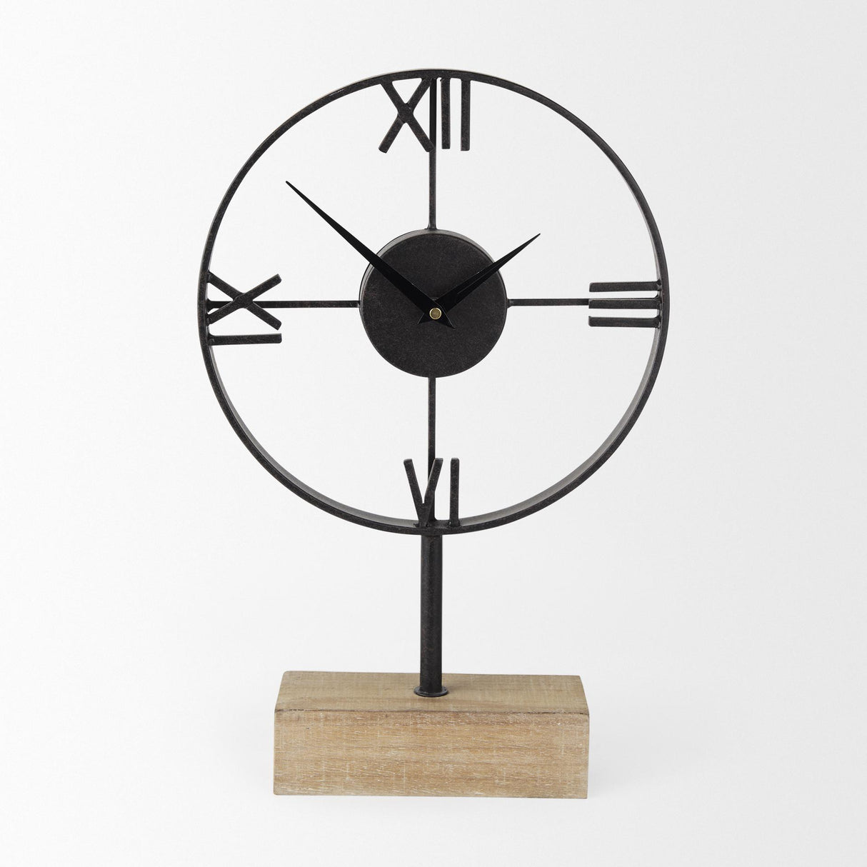 Mercana Oris Black Metal/Wood Open Frame Table Clock
