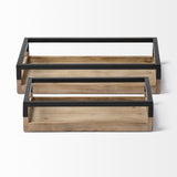 Mercana Ross Set of 2 Natural Wood W/ Black Metal Nesting Trays