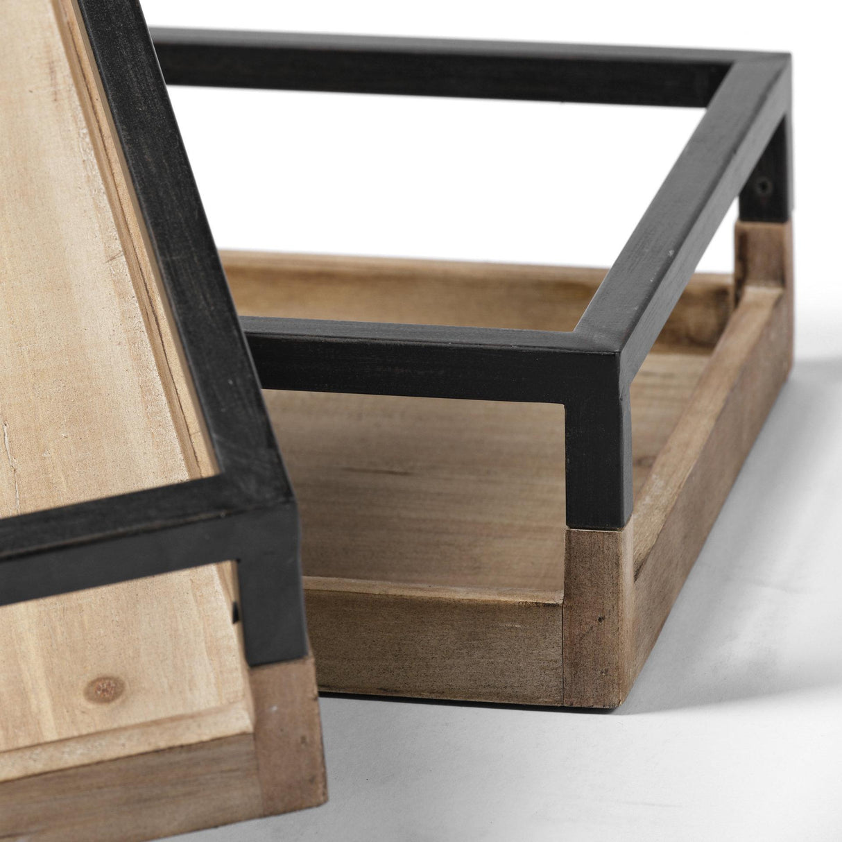 Mercana Ross Set of 2 Natural Wood W/ Black Metal Nesting Trays