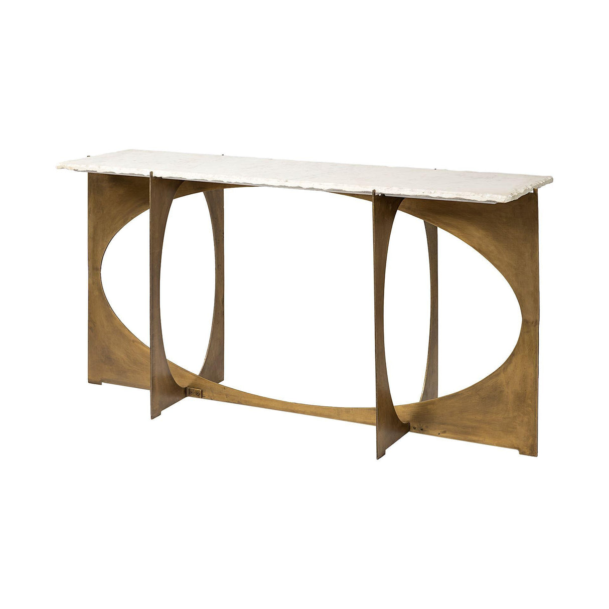 Mercana Reinhold IV 59L x 16W White Marble Top Gold Metal Base Console Table
