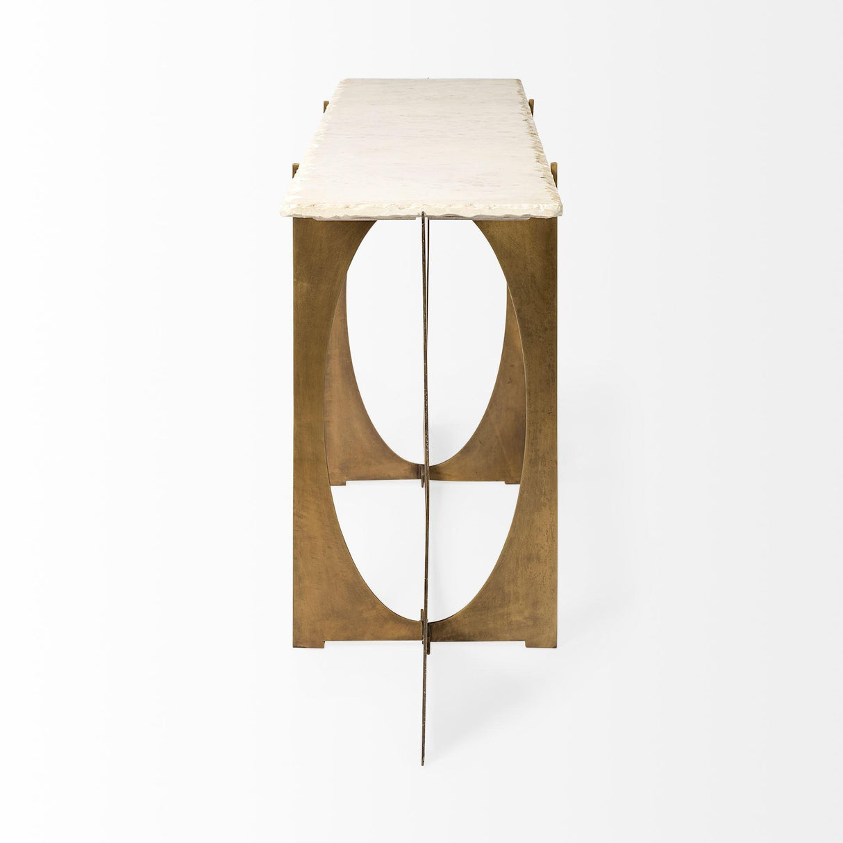 Mercana Reinhold IV 59L x 16W White Marble Top Gold Metal Base Console Table