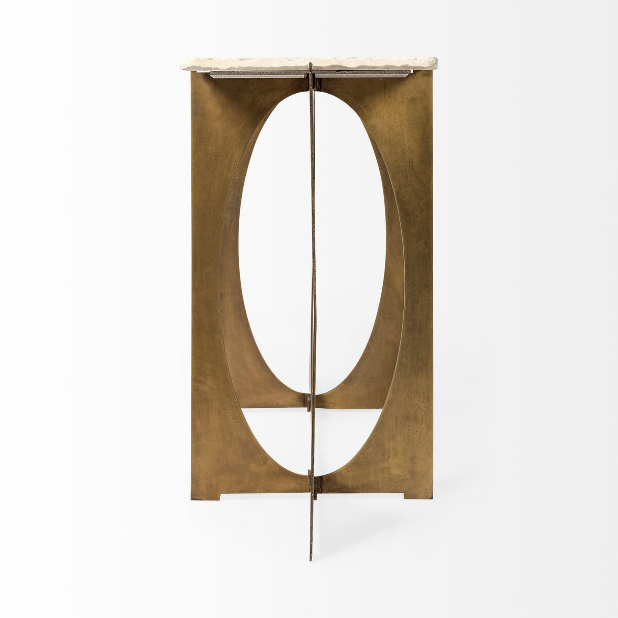 Mercana Reinhold IV 59L x 16W White Marble Top Gold Metal Base Console Table