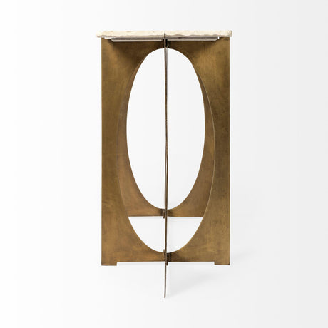 Mercana Reinhold IV 59L x 16W White Marble Top Gold Metal Base Console Table