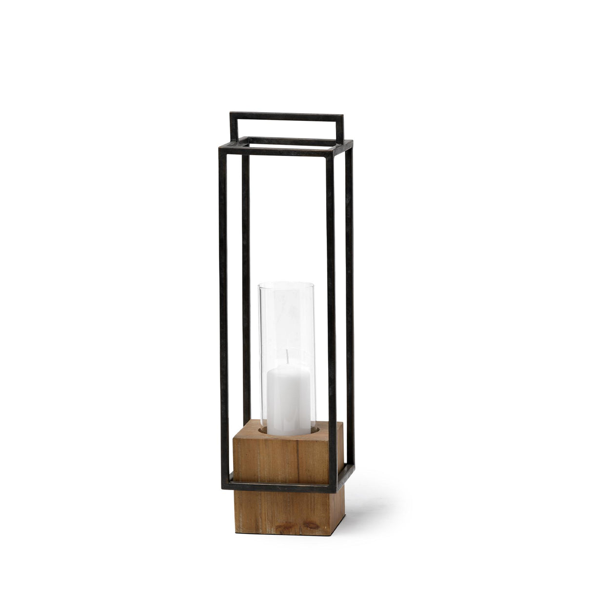 Mercana Orionis Large Wood w/ Black Metal Lantern Candle Holder