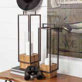 Mercana Orionis Large Wood w/ Black Metal Lantern Candle Holder