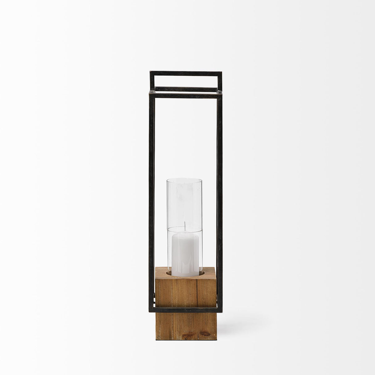 Mercana Orionis Large Wood w/ Black Metal Lantern Candle Holder