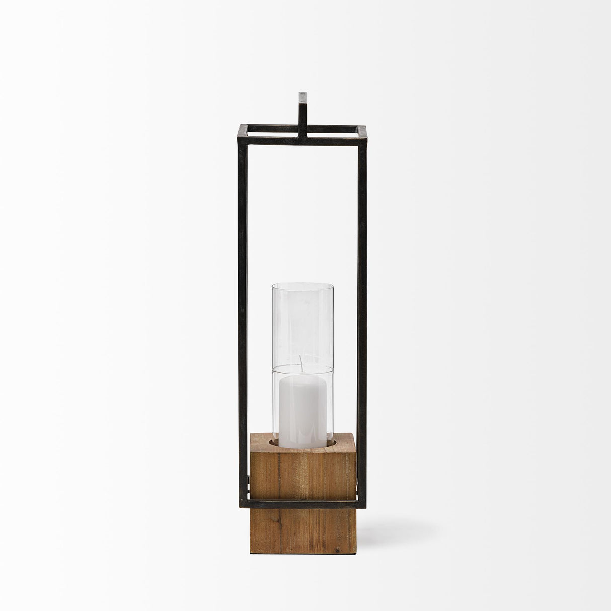 Mercana Orionis Large Wood w/ Black Metal Lantern Candle Holder