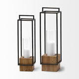 Mercana Orionis Large Wood w/ Black Metal Lantern Candle Holder