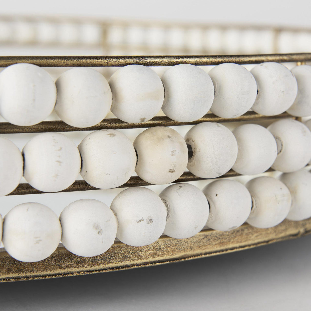 Mercana Decatur I 21L x 21W White Wooden Bead Mirrored Bottom Round Tray