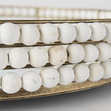 Mercana Decatur I 21L x 21W White Wooden Bead Mirrored Bottom Round Tray
