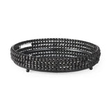 Mercana Decatur II 21L x 21W Black Wooden Bead Mirrored Bottom Round Tray