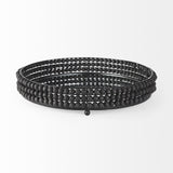 Mercana Decatur II 21L x 21W Black Wooden Bead Mirrored Bottom Round Tray