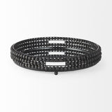 Mercana Decatur II 21L x 21W Black Wooden Bead Mirrored Bottom Round Tray