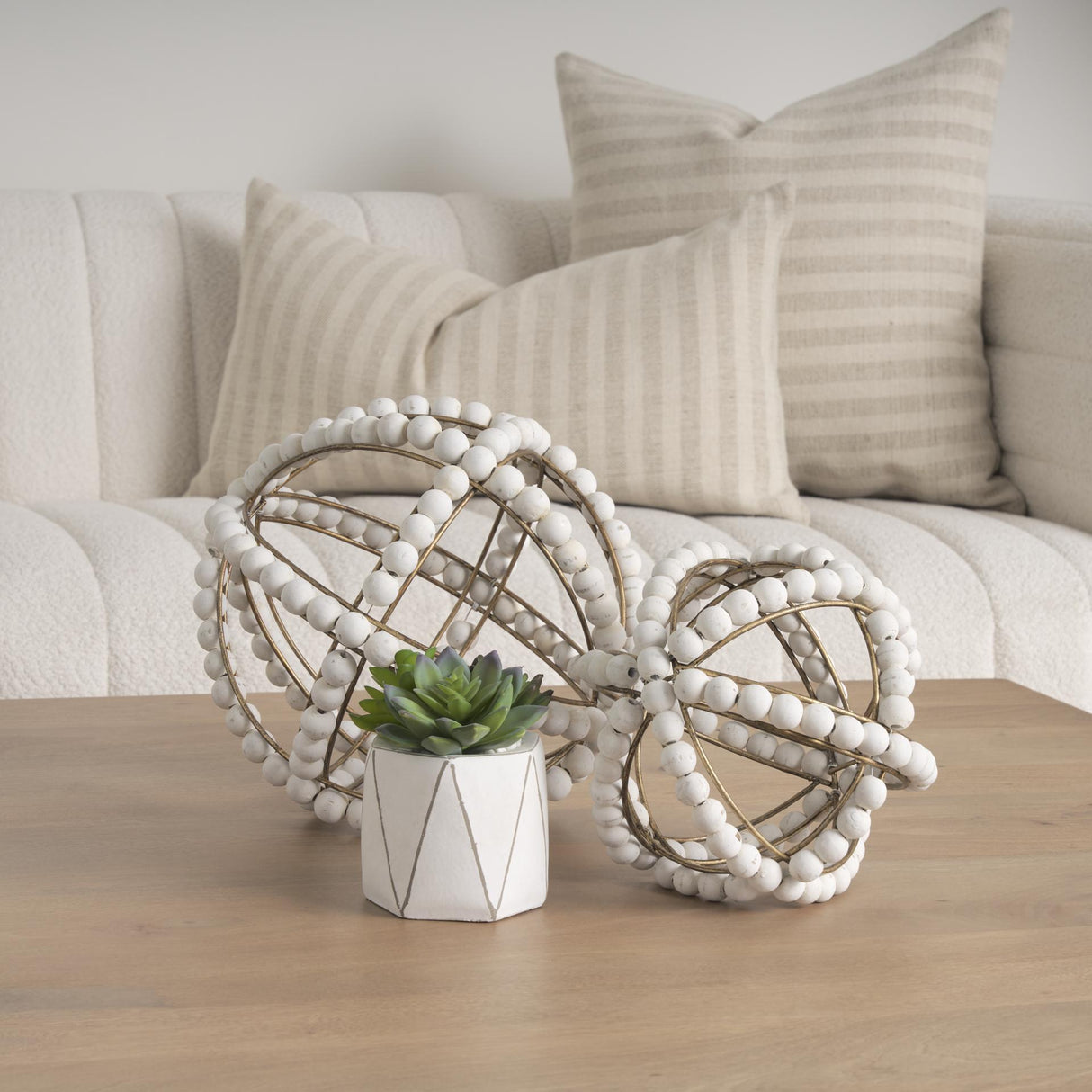 Mercana Espanlade II Large 11L x 11W White Wooden Beaded Orb